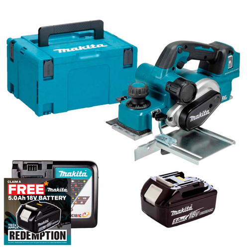 Makita DKP181Z LXT 18V Brushless 82mm Planer with 1x 5.0Ah Battery, Charger and Makpac Carry Case