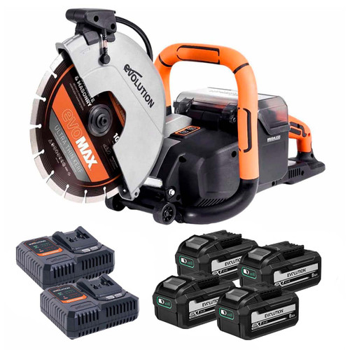 Evolution R260DCT-Li Twin 18V Brushless 260mm Disc Cutter with 4x 8.0Ah Batteries and Single Port Charger