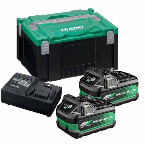 HiKOKI Battery Set with 2x BSL36A18 MultiVolt Batteries, UC18YSL3 Charger and HSC3 Case