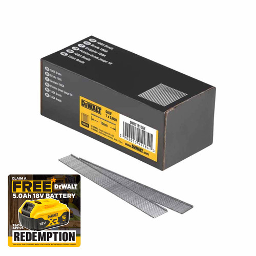 DeWalt DNBT1815GZ 15mm 18ga Galvanized Brad Nails (Pack of 5000)