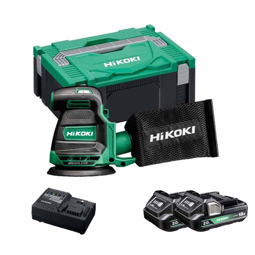 HiKOKI SV1813DA2X2 18V Brushless Random Orbit Sander & Case with 2x 2.0Ah Batteries & Rapid Charger