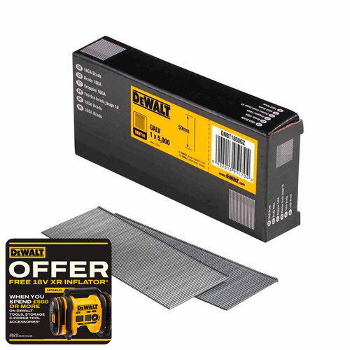 DeWalt DNBT1850GZ 50mm 18ga Galvanized Brad Nails (Pack of 5000)