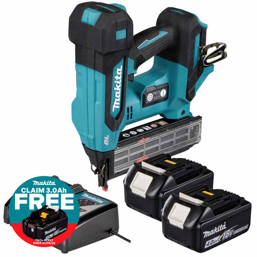 Makita DBN501ZJ 18V LXT Brad Nailer with 2x 4.0Ah Batteries and Charger
