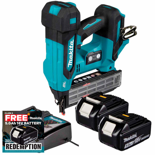 Makita DBN501ZJ 18V LXT Brad Nailer with 2x 5.0Ah Batteries and Charger
