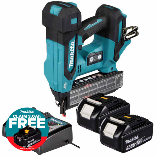 Makita DBN501ZJ 18V LXT Brad Nailer with 2x 5.0Ah Batteries and Charger