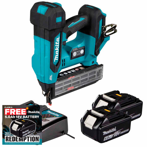 Makita DBN501ZJ 18V LXT Brad Nailer with 2x 6.0Ah Batteries and Charger