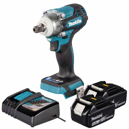 Makita DTW301Z 18V LXT Brushless 1/2" Impact Wrench with 2x 3.0Ah Batteries, Charger and Makpac 3 Case