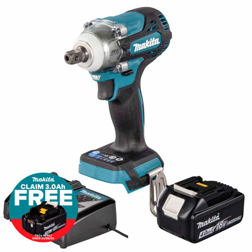 Makita DTW301Z 18V LXT Brushless 1/2" Impact Wrench with 1x 4.0Ah Battery, Charger and Makpac 3 Case