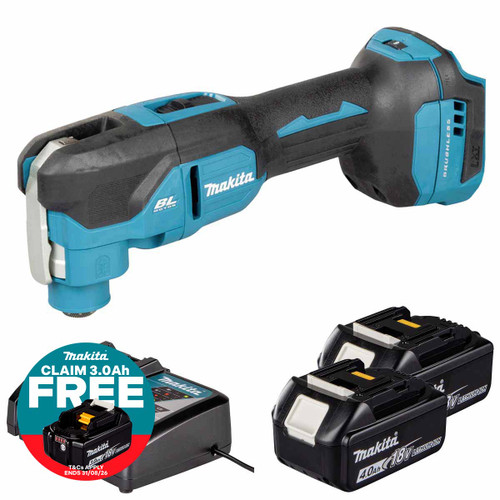 Makita DTM53Z LXT 18V Cordless Brushless Slim Grip Multi Tool with 2x 4.0Ah Batteries, Charger and Makpac 3 Case