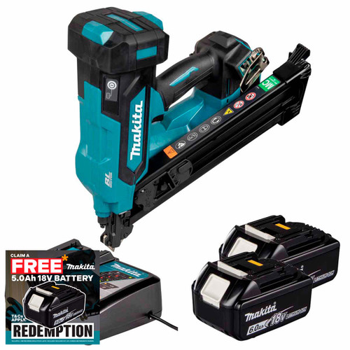 Makita DBN640ZK 18V LXT PPN Metal Connect Nail Gun with 2x 6.0Ah Batteries and Charger