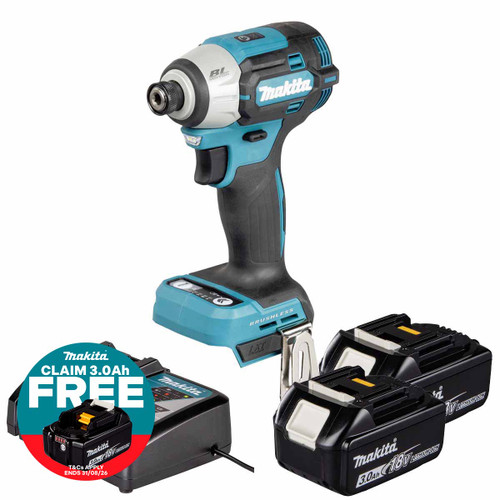 Makita DTD201Z 18V LXT Impact Driver with 2x 3.0Ah Batteries, Charger and Makpac 3 Case