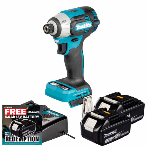 Makita DTD201Z 18V LXT Impact Driver with 2x 3.0Ah Batteries, Charger and Makpac 3 Case