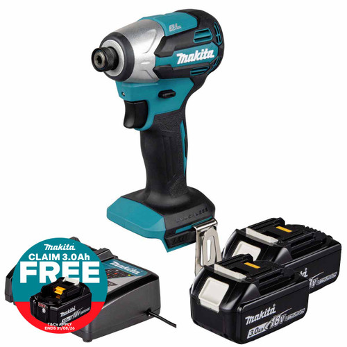 Makita DTD158Z 18V LXT Impact Driver with 2x 3.0Ah Batteries, Charger and Makpac 3 Case