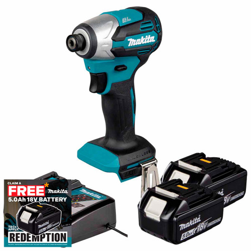 Makita DTD158Z 18V LXT Impact Driver with 2x 5.0Ah Batteries, Charger and Makpac 3 Case