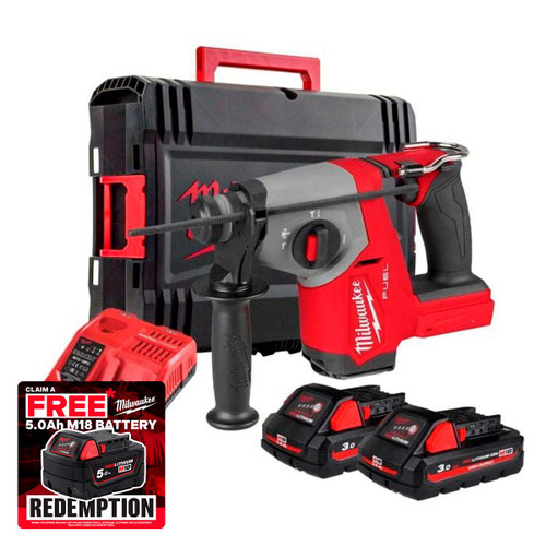 Milwaukee M18 FHAC16-302X SDS+ High Performance 4-Mode 16mm Hammer Drill with 2x 3.0Ah Batteries, Charger and Case
