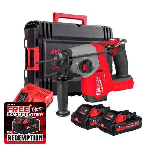 Milwaukee M18 FHAC16-302X SDS+ High Performance 4-Mode 16mm Hammer Drill with 2x 3.0Ah Batteries, Charger and Case
