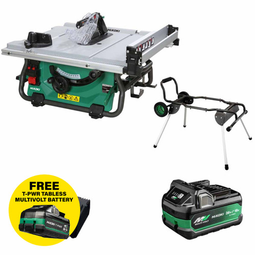 HiKOKI C3610DRJ 36V 254mm Brushless Table Saw with Fold and Roll Table, 1x 2.5Ah Battery & Rapid Charger