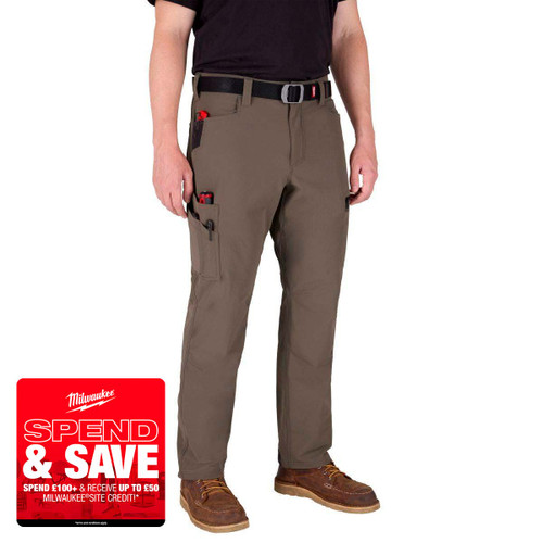 Milwaukee 4932502058 FREEFLEX Strech Work Trousers, Brown (Size 42)