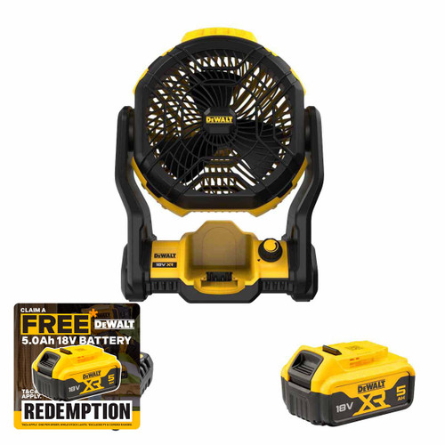 DeWalt DCE512P1 18V XR Cordless Jobsite Fan with 1x 5.0Ah Battery and Charger