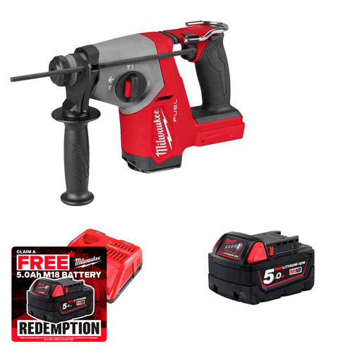 Milwaukee M18 FHAC16-501 18V FUEL™ High Performance 4-Mode 16mm SDS-Plus Hammer with 1x 5.0Ah Battery and Rapid Charger