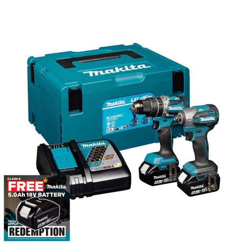 Makita DLX2578TJ 18V LXT Brushless Combi Drill & Impact Driver Twin Pack with 2x 5.0Ah Batteries, Charger & Case