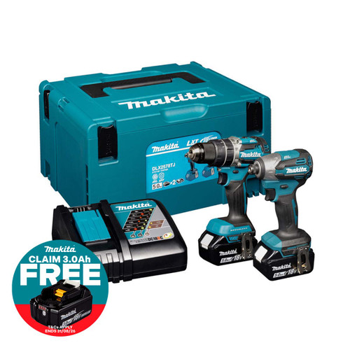 Makita DLX2578TJ 18V LXT Brushless Combi Drill & Impact Driver Twin Pack with 2x 5.0Ah Batteries, Charger & Case