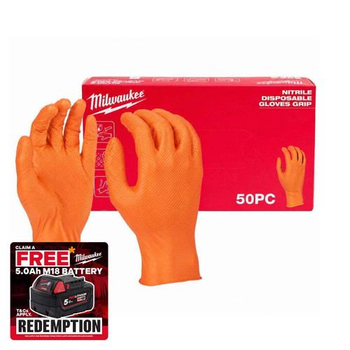 Milwaukee 4932501907 Orange Disposable Gloves, Size 10