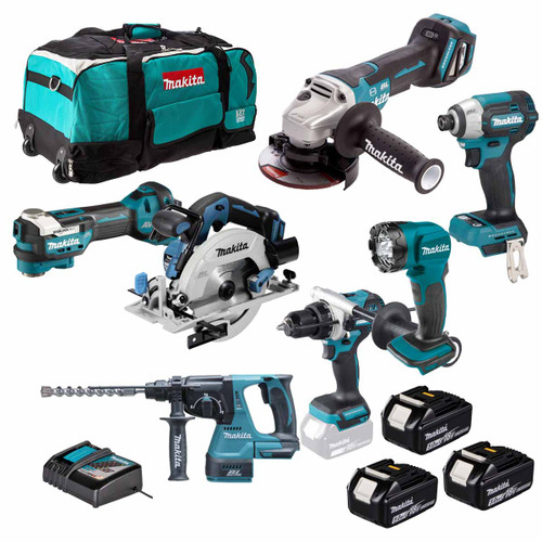 Makita 18V 7 Piece Kit with 3x 5.0Ah Batteries, Charger and Tool Bag