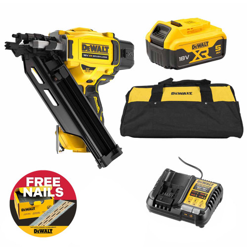 DeWalt DCN930N-XJ 18V XR Brushless 1st Fix Framing Nailer with 1x 5.0Ah Battery, Charger & Large Duffel Tool Bag
