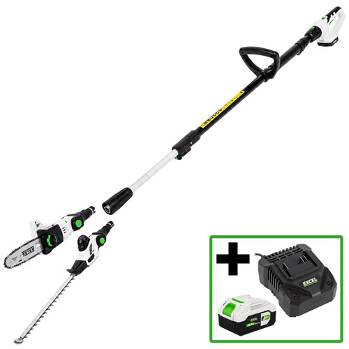Excel 9755 20V 2-in-1 Pole Hedge Trimmer & Chainsaw with 1x 4.0Ah Battery, Charger
