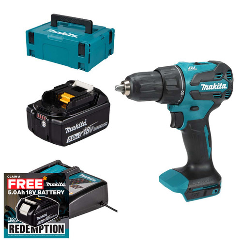 Makita DHP490RT1J 18V LXT Brushless Combi Drill with 5.0Ah Battery, Charger & Makpac Carry Case