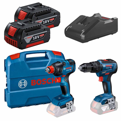 Bosch GSB18V-55 Combi Drill and GDX18V-200 Impact Wrench in L-Case with 2x 4.0Ah Battery & Charger
