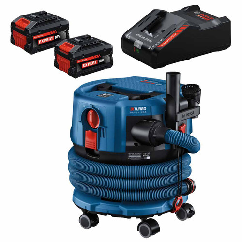 Bosch GAS18V-12MC 18V M-Class Dust Extractor with 2 x 8Ah Tabless Batteries and EXAL18V-160 Charger
