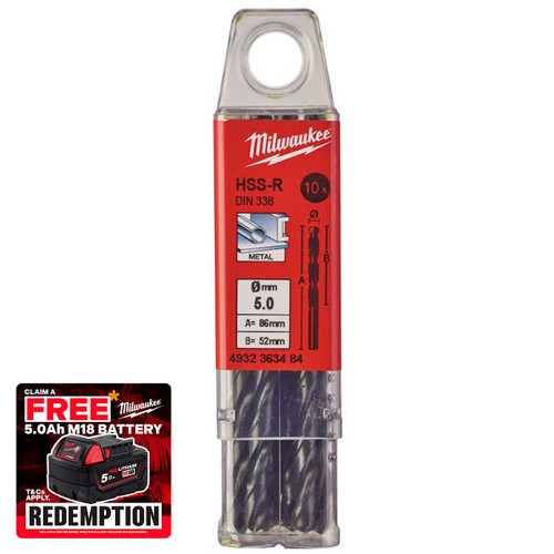 Milwaukee 4932363484 HSS-R Drill Bits 5mm x 86mm (10 Pack)