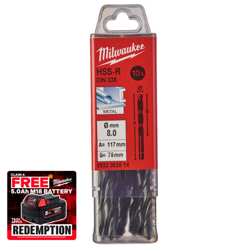 Milwaukee 4932363514 HSS-R Drill Bits 8mm x 117mm (10 Pack)