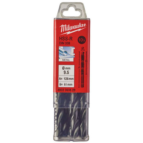 Milwaukee 4932363529 HSS-R Drill Bits 9.5mm x 125mm (10 Pack)
