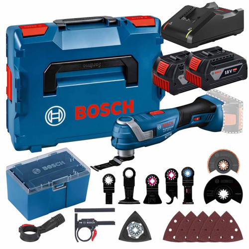 Bosch GOP18V-34 18V Starlock Multi Tool with 2 x 4.0Ah Batteries, GAL18V-40 Charger, Accessories and L-Boxx