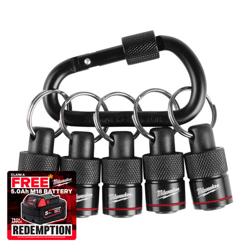 Milwaukee 4932502117 SHOCKWAVE™ 1/4″ Hex Quick Release Carabiner Bit Holder Set (5 Pieces)