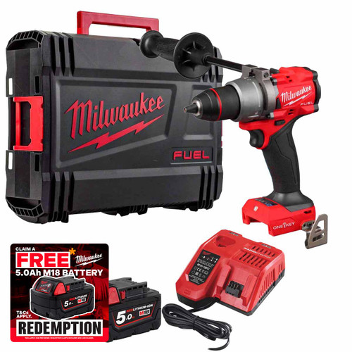 Milwaukee M18 ONEPD3 18V One-Key™ Combi Drill With 2x 5.0Ah Batteries, Charger and Case