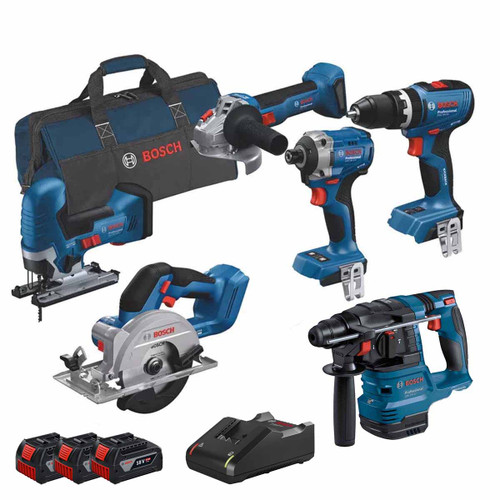 Bosch 0615A5008C 18V 6 Piece Tool Kit with 3x 4.0Ah Batteries and Charger