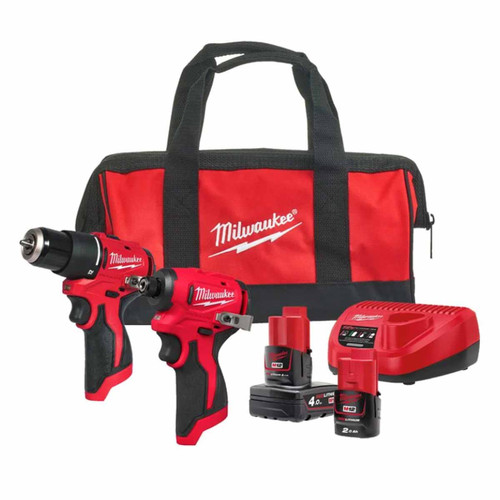 Milwaukee M12 Brushless Twin Pack with 2x Batteries, Charger and Bag 4933500426