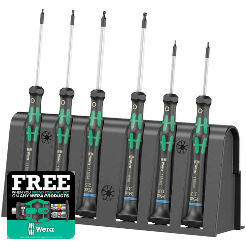Wera 05118156001 2052/6 Hexagon Screwdriver Set and Rack (6 Pieces)