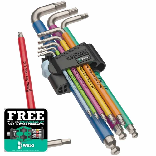 Wera 05022860001 3950/9 Hex-Plus Multicolour Imperial Stainless 1 Set (9 Pieces)