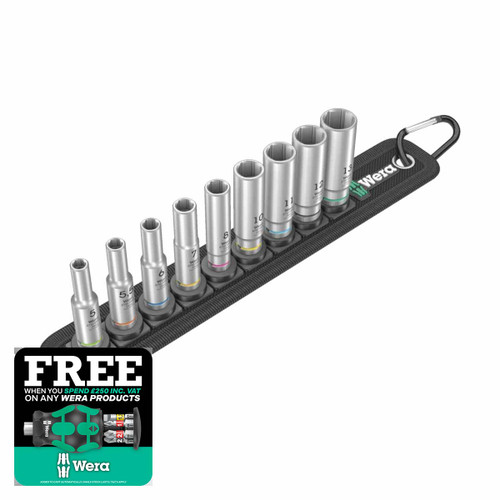 Wera 05004525001 Belt A Deep 1 Socket Set with 1/4" Drive (9 Pieces)