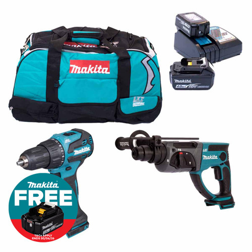 Makita DLX2025M 18V Drill & SDS+ Twin Pack with 2x 4.0Ah Batteries
