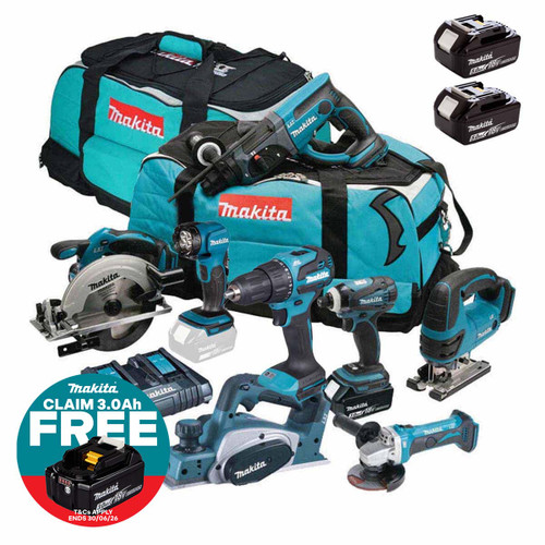 Makita LXT 18V 8 Piece Cordless Power Tool Kit with 3x 3.0Ah Batteries