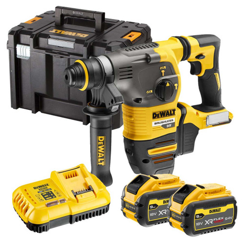 DeWalt DCH333X2-GB 54V XR Flexvolt 30mm SDS-Plus Hammer Drill with 2 x 9.0Ah Batteries, Charger and a TSTAK Carry Case