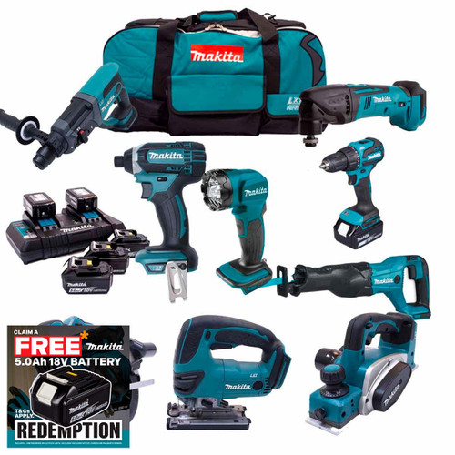 Makita DLX6068PT93 18V 9 Piece Kit with 5x 5.0Ah Batteries