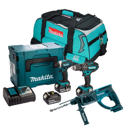 Makita 3 Piece SDS+ Kit with 3 x 3.0Ah Batteries from Toolden