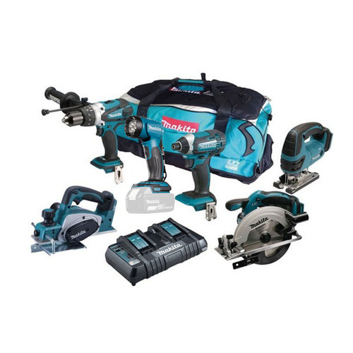 Makita DLX6067PT 6 Piece 18v LXT Li-Ion Cordless Tool Kit with Twin Fast Charger from Toolden